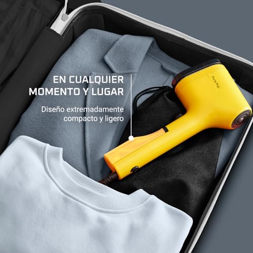 Rowenta Pure Pop - Cepillo de vapor de 1300 W con salida de vapor de hasta 20 gr/min que plancha y purifica, elimina pelusas y pelo, cabezales reversibles, diseño para viaje, color amarillo, DR2026 - imagen 6