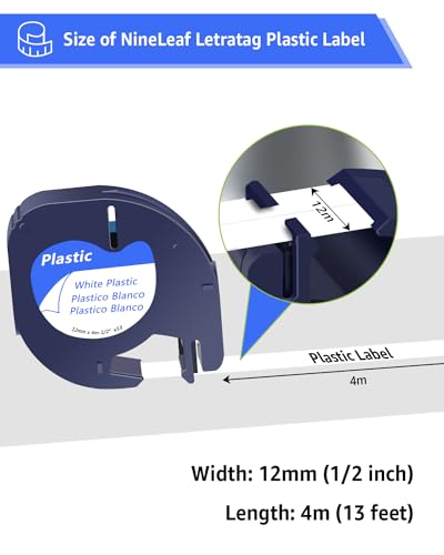 NineLeaf 6 Pack Replacement for Dymo Letratag Refill 91201 91221 91331 59422 S0721660 12mm x 4m 0.47'' 1/2 inch Black on White Label Tape for LT-100H LT-100T LT-110T Plus QX50 XR XM 2000 Label Maker - Image 2