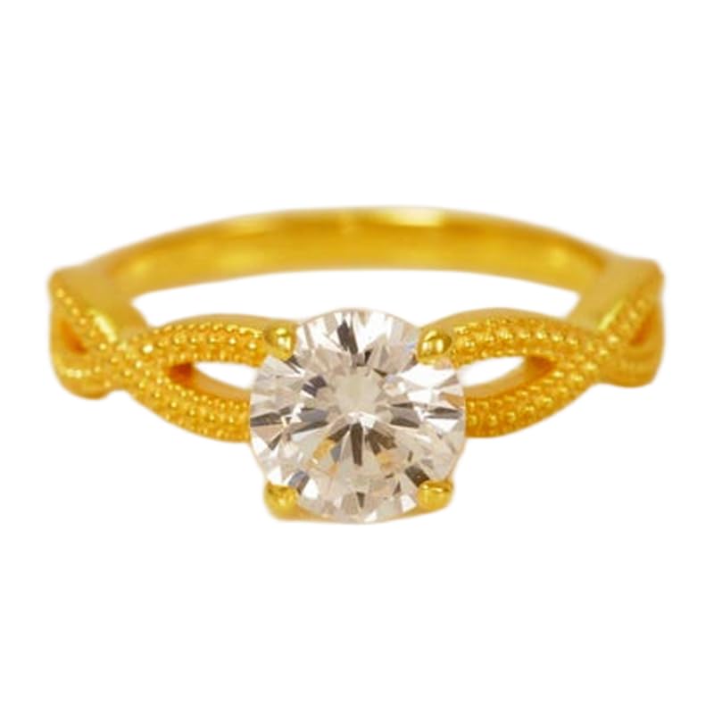 Bague solitaire argent 925 et pierre CZ éclatante avec anneau plaqué or chic LK_DHR_0754