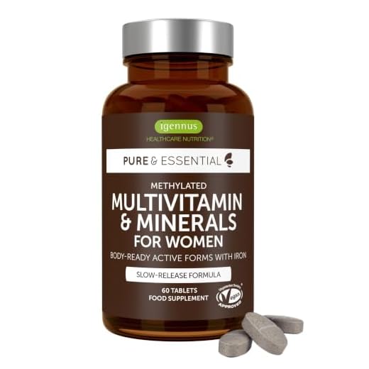 Multivitaminas Mujer Complejo Vitamínico Completo con Minerales Y con Hierro, Folato, Vitamina D3 y zinc, de Alta Absorción, 60 comprimidos, de Igennus