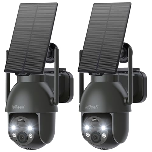 ieGeek 2K Camera Surveillance WiFi Exterieure sans Fil - 360° PTZ Camera Exterieur sans Fil Solaire Vision Nocturne Couleur, Détection Humaine PIR, Audio...
