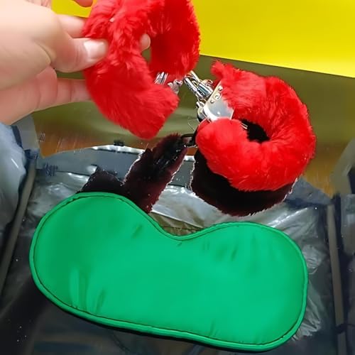 Image of Handcuff Hathkadi Toy with 2 Keys & Eye Mask - Red & Sky Blue