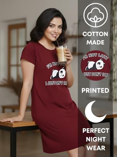 Image of White Moon Cotton Printed Nighty for Women's | Night Gown | Printed Nighty for Girls | Nightdress | Nighty for Women | Sleepwear | Ladies Nighty | Nighties | Premium Soft Cotton Nighty Women