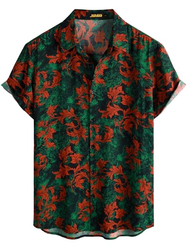 Image of JOTOOK Mens Hawaiian Shirt Short Sleeve Button Down Tropical Shirts Casual Floral Summer Beach Shirt