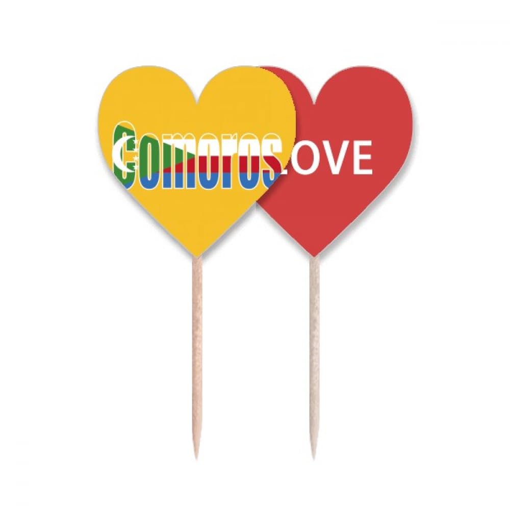 Cure-dents drapeau des Comores avec grand cœur love pour mini cupcake de fête