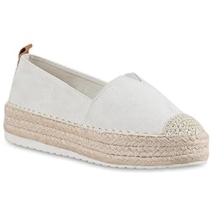 stiefelparadies stiefelparadies Damen Espadrilles Bast Slipper Glitzer Sommer Metallic Flats Pailetten Stoff Plateau Schuhe 138076 Creme Beige 38 Flandell