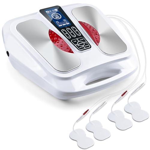 F FIWENE EMS Foot Massager with Heat,TENS Electronic Muscle Circulation Stimulator with 4 Electrode Pads for Neuropathy,Relieves Swelling, Fatigue, Plantar Fasciitis-Silent Operation ((White)