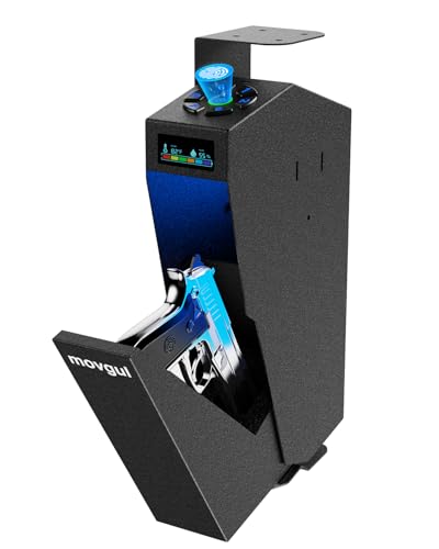 movgul Gun Safe, Biometric Drop Down Bedside Gun Safe Quick Access Handgun Safe Mount Pistol Safe for Desk, Car, Nightstand