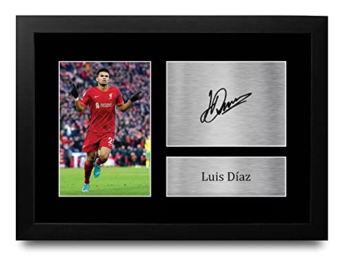 Photo Luis Diaz autographe Liverpool A4 encadré cadeau supporters