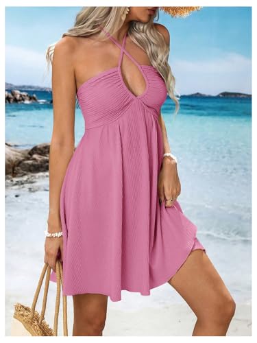 Image of MakeMeChic Women's Summer Halter Dress Cut Out Tie Backless Criss Cross Flowy Short Dresses Sundress