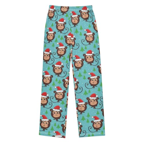 ZZXXB Monkey with Xmas Hat Boys Long Pants Soft Trousers Elastic Waist Kids Lounge Bottoms with Pockets S-XL
