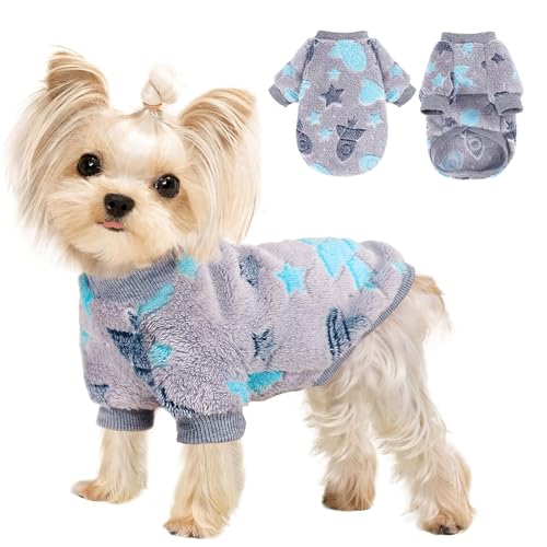 Dog Sweaters for Small Dogs Male Female Night Glow Fleece Dog Clothes for Small Dogs Girl Boy, Warm Pullover Doggy Sweatshirt, Winter Pet Coat Jacket Cat Costume Puppy Outfit, Gray, XXS