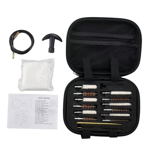 Pistol Cleaning Kit, 22cal Air Tube Cleaning Kit, 22, 270, 357, 38, 9mm, 40, 45 Caliber Pistol Cleaning Kits, Equipped with Brass Serrated and Nylon Flexible Cable, Zippered Compact Case
