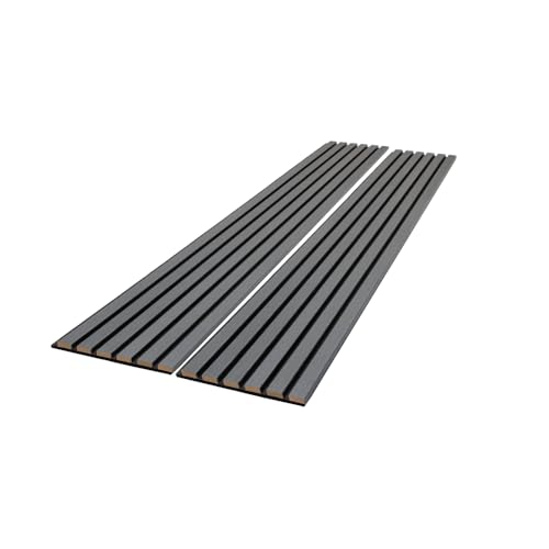 Tambour Touch Matte Black Oak Acoustic Panel, Varnished 1-1/2\" Wide Slats - Harmony Series - Sold 2 Panels Per Carton for Sound Absorption, Ideal for Home Theaters, Offices, and Studios