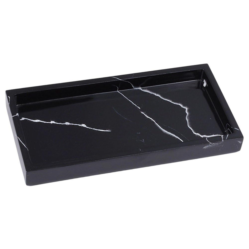 Fituenly Rectangular Marble Resin Storage Tray, Multifunctional Bathroom Vanity Countertop Organizer for Perfume Soap Dispenser Cosmetics