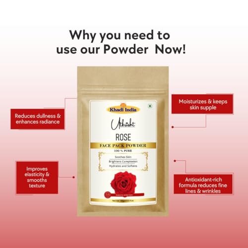 Image of Khadi Rose Face Pack Powder 100g | For Dullness, Fine lines & Wrinkles | Smooth, Glowing & Brightening | Pure, Natural & Ayurvedic | Removes Durt & Impurities | Face Pack for Men & Women