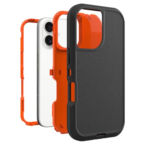 Image of Rugged Case Compatible with iPhone 17 | Heavy-Duty Shockproof Protective Cover, Black+Orange