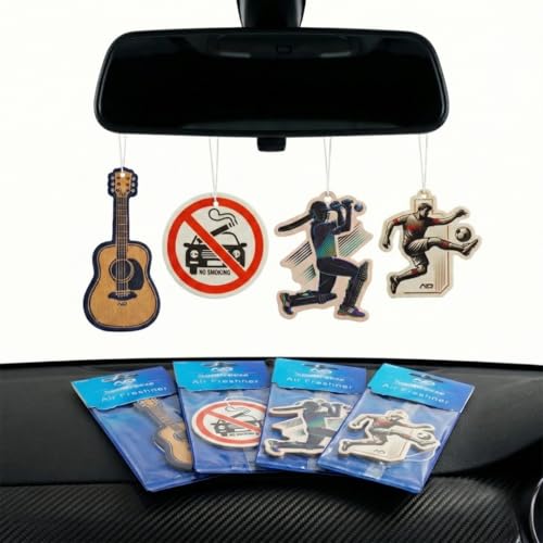 Image of NEODRIFT 'NeoBreeze' Car Perfume Air Freshener Cards | Fun Pack - Set of 4 (Guitar, Cricket, Soccer, Classic Black) | Long-Lasting Fragrance