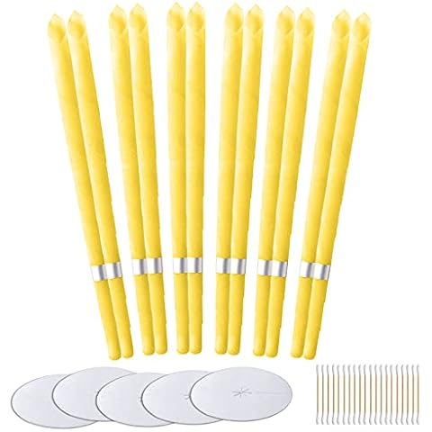 Ear Candles, 12Pcs All Natural Ear Wax candled(Drip Protectors + Wooden Cotton Swab), Ear Wax Remover Candle Kit with Natural Organic Beeswax for Blocked Ears Cover