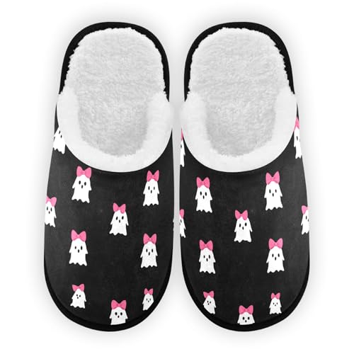 Ghosts Halloween Bow White Slippers For Women Men Soft Memory Foam Non-Slip Halloween Winter Indoor House Shoes Travel Slipper