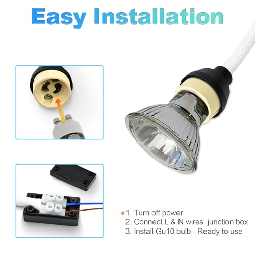 10 Pack GU10 Lamp Holder with 15cm Silicone Cable & Terminal Block Junction Box – Ceramic Base, White Insulated Tube, 250V, for LED & Halogen Bulbs, Spotlights, Downlights - Image 6