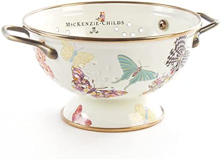 MacKenzie-Childs Butterfly Garden Enamel Colander, Kitchen Sink Strainer, Small