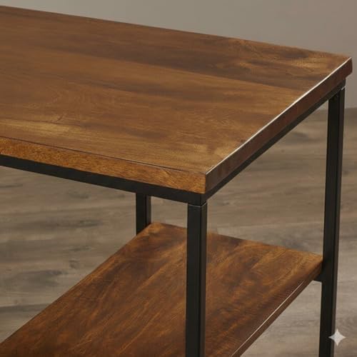 Image of Solid Sheesham Wood Table Top & Iron Leg Study Table | Multipurpose Freestanding Study Desk | Office Table for Study Room | Office | Library | Living Room | Finish Color - Brown |