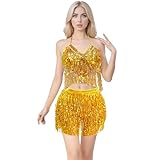 MUNAFIE Electric Music Festival Clothing for Women Carnival Halloween and Cosplay Cheerleader Costume for Women Gold,One Size