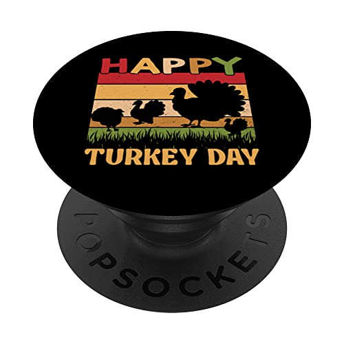 Vintage Happy Turkey Day Thanksgiving Family Kids Matching PopSockets Swappable PopGrip, Black