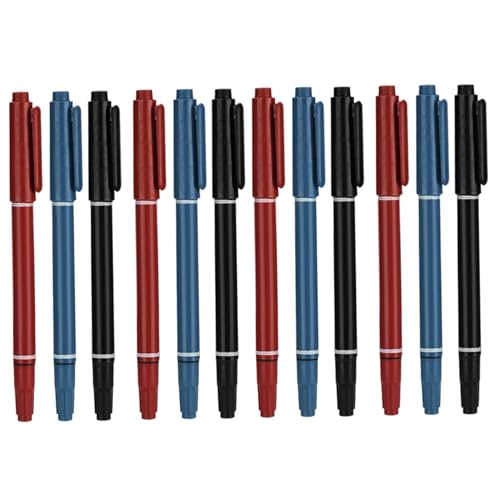 Marqueurs de tatouage 12 pcs pour la peau, 5,4 enclos portable au henné à double tête, marqueurs cutanés pour tatouages avec pointe épaisse et fine, stylo de marquage lisse et sûr, rouge + noir + ble