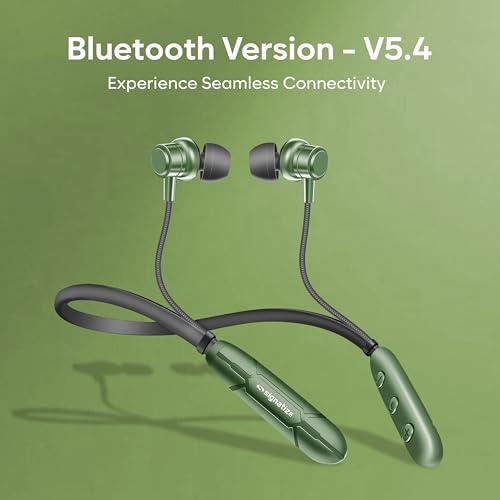 Image of Bluetooth Neckband Earphones, Bluetooth V5.4, 25+ Hours Playtime, C-Type Fast Charging Port, Multi-Function Integrated Controls, Green