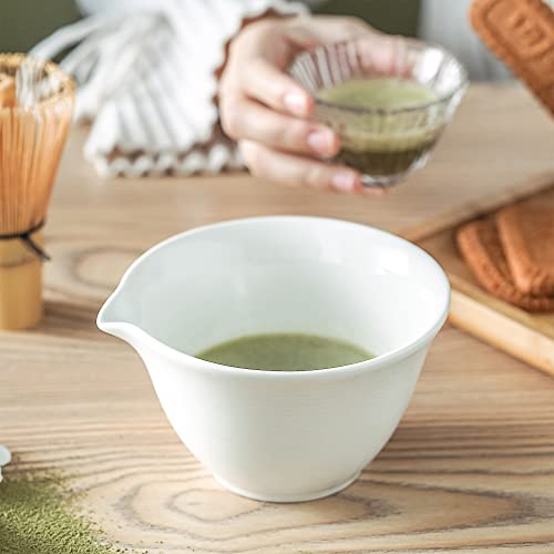 Src Tea Ceremony Ceramic Matcha Bowl With Spout -Japanese Matcha Green Tea Bowl – Chawan Traditional Japanese Tea Cup For Tea Ceremony (White) #TOP1