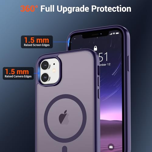 Image of SUPFINE Magnetic for iPhone 12 Case /iPhone 12 Pro Case (Compatible with MagSafe)(Military Grade Drop Protection) Translucent Matte Shockproof Phone Cover,Dark Purple