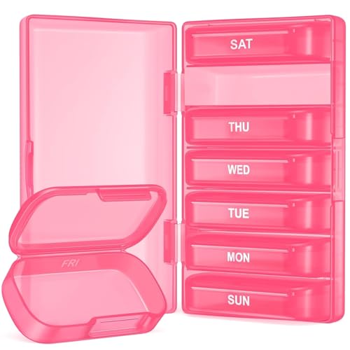 Image of PULIV Weekly Pill Organizer with Large Capacity, Dual Protection (Pink) | Pill Box 7 Day, Arthritis Friendly Pill Case Easy to Open, Medicine Organizer for Vitamins, Medication, Fish Oils, Supplement