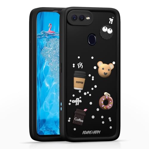 Image of Outlouders Back Cover for Oppo F9 / F9 Pro / A5 / A5S / A7 / A11K / A12 / Realme 2 /2 Pro / U1 | 3D Cartoon Cute Fun Bear | Silicone Full Body Protection Bumper Case (Black)