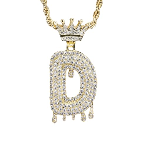 Initial Necklace for Men Women,Crown Letter Pendant with 24 Inch Chain,Cubic Zirconia Capital Monogram Pendant Necklace Jewelry Gift (Initial D)