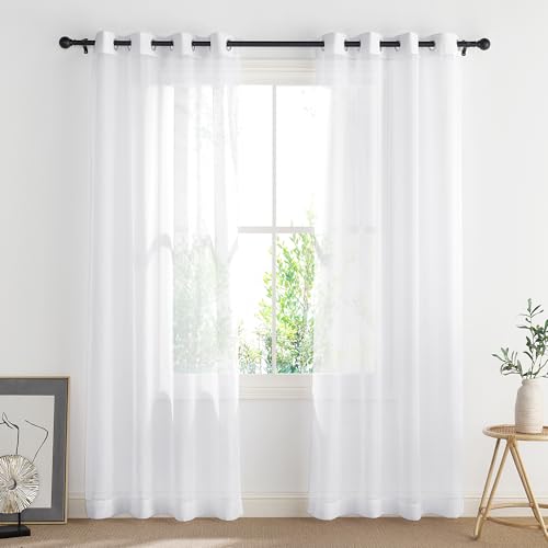 PONY DANCE White Net Curtains for Windows Eyelets 2 Panels W54 xL84