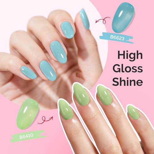 Image of MelodySusie Jelly Gel Nail Polish Set,6PCS Milky or Jelly Texture,Macaron Colors Soak Off UV LED Light Cure or Salon Manicure and Nail Art DIY at Home 15ML