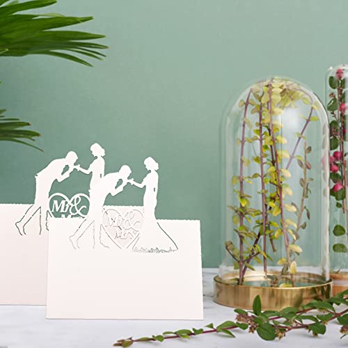 WANDIC 50 Pcs White Lover Hollow Table Card, Lover Mr&Mrs Shape Hollow Table Number Card Wedding Name Place Card Table Seating Card for Wedding Party Valentine Party Decor - Image 3