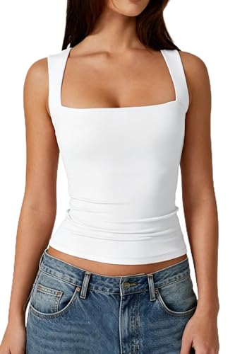 QINSEN Womens Tank Top Sleeveless Square Neck Casual Basic Fitted