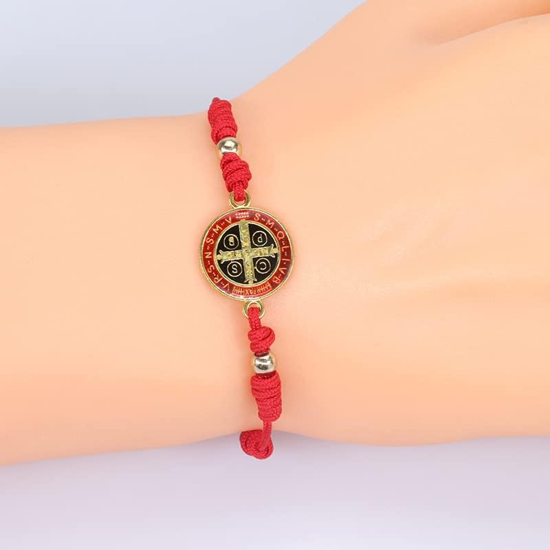 COLORFUL BLING 4pcs Red Knot Virgin Mary/Saint Benedict/Saint Jude String Bracelet Set Adjustable Cord Link Rosary Prayer Protection Medal for Women Lucky Catholic Religious Jewelry - Image 5