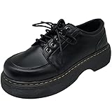 [lalarimi] 厚底ローファー レディース 韓国風 軽量で歩きやすい レトロデザイン 光沢PU レースアップ ブラック ビズコース