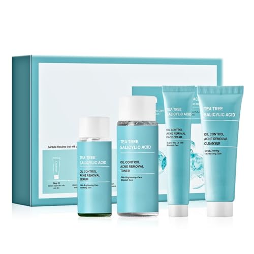 Salicylic Acid Skin Care Kit Teen Girl Gifts - 4 Pcs Skin Care Set Women Hydrating - Skin Care for Teens 10-12 - Acne Treatment for Face - Skincare Gift Set with Serum,Cream,Toner,Cleanser