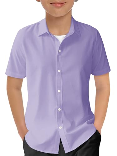 Image of Haloumoning Boys Short Sleeve Dress Shirts Button Down Formal Uniform Shirt