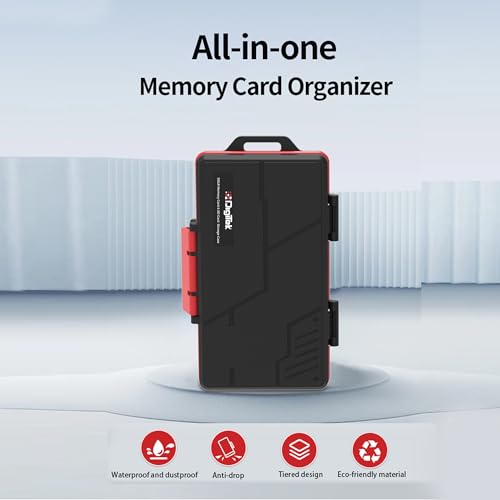 Image of Digitek DCH 025 All-in-One Memory Card Storage Case. Waterproof, Dustproof & Shockproof SD Card Holder, Holds SD, TF, CFexpress Type A, XQD /CF-B Cards, Compact Anti-Drop Hard Case