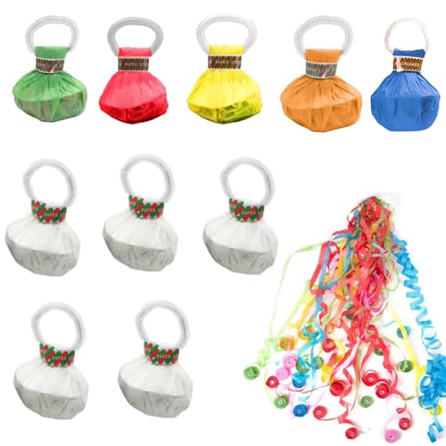 ZHAOYCSH 10 Pièces Banderoles à Confettis pour Fête | Lot de 10 (5 Blanc + 5 Coloré) | Serpentins en Papier à Lancer pour Mariage, Anniversaire, Nouvel...