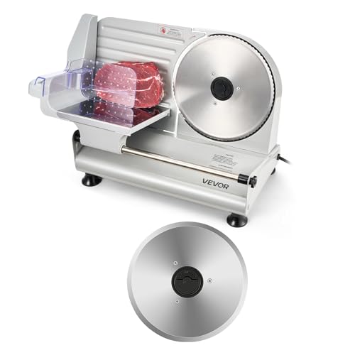 VEVOR Meat Slicer, 8.6 Electric Deli Slicer with 2 SUS420 Blades & 0-0.6 Adjustable Thickness, Dual Security Lock, 200W Home Food-Slicer for Frozen Meat, Ham, Baguett, Steak, ETL Approved