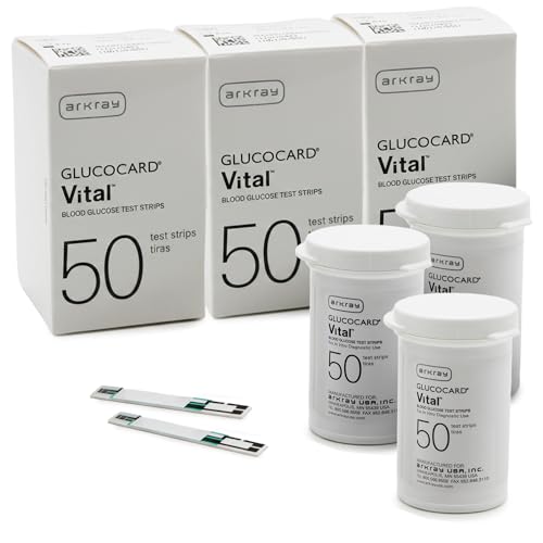 ARKRAY GLUCOCARD Vital Blood Glucose Test Strips No Coding Required Fast 7-Second Results 0.5 Microliter Sample Size Compatible with GLUCOCARD Vital Glucose Meter 150 Count (3 Packs of 50)