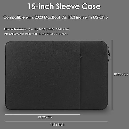ProElife 15-Inch Laptop Sleeve Case for 2026-2023 MacBook Air 15 inch with M5 M4 M3 M2 A3448/A3241/A3114/A2941 Accessory Water-resistant Bag Travelling Carry Case Cover (Black) - Image 2