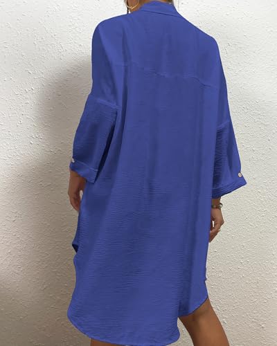 Image of Bsubsach Button Down Swimsuit for Women Sweatshirt Dress with Ruffled Sleeves Beach Shirt